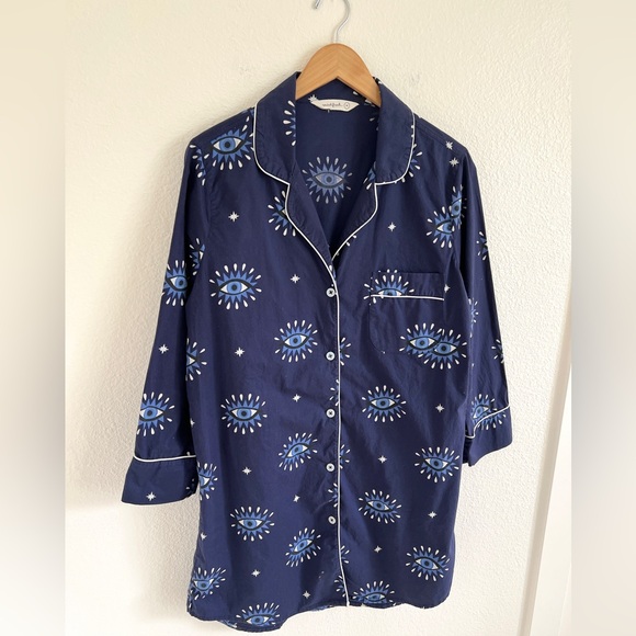 PRINTFRESH evil eye navy blue print sleep shirt / size M - Picture 2 of 6